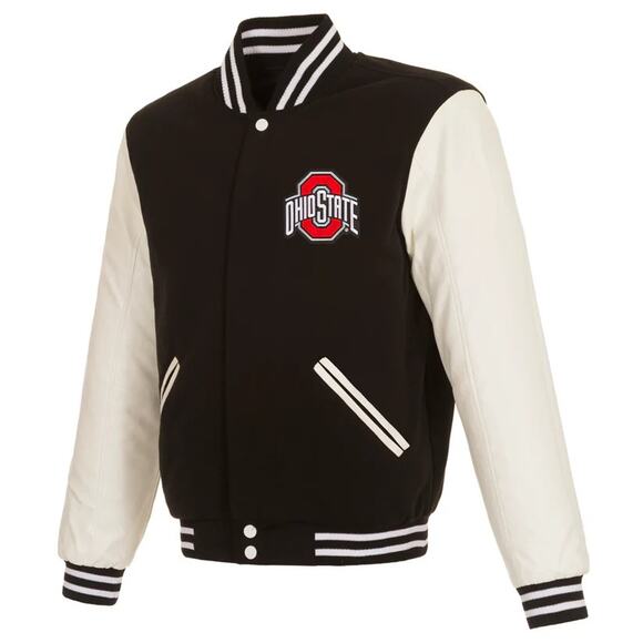 Ohio State Buckeyes Reversible Fleece Jacket with Faux Leather Sleeves - Picture 3 of 6